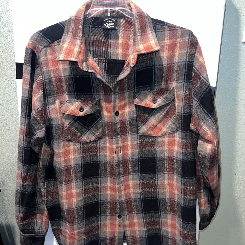 Mens Original Deluxe Flannel Shirt Size Medium Brown Rust Neutral Colors